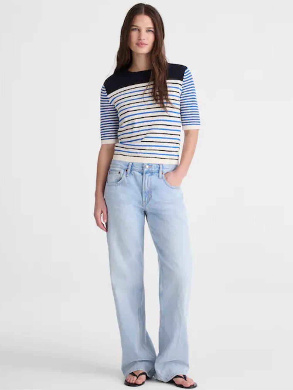 Madewell Bouclé-Knit Sweater Tee- Retro Blue Mini Stripe - Picture 2 of 7